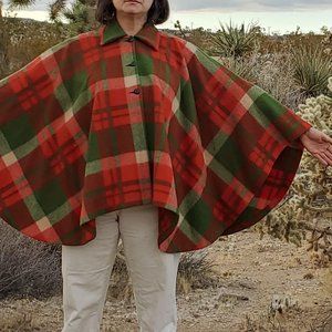 Vintage Wool Plaid Poncho/Cape